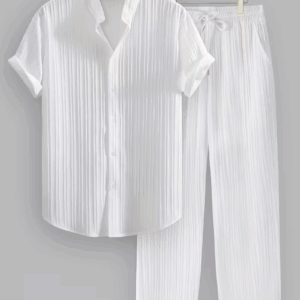 Summer Casual Striped Polyester Two-Piece Set