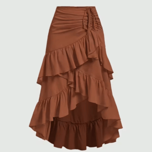 Elegant Brown Asymmetrical Ruffle Hem Skirt
