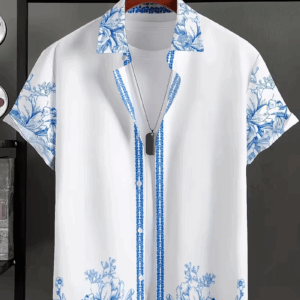 Men's Vintage Floral Print Short Sleeve Button-Up Shirt